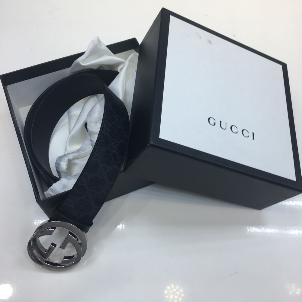 GUCCI Belt Black/Gray Supreme Canvas 85/34 Size